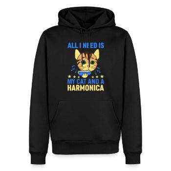 All I Need Is My Cat And A Harmonica Harmonicist & - Männer Premium Bio Hoodie - Schwarz - Vorne - Nico (187cm)