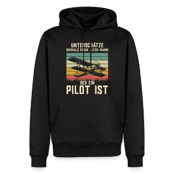Airplane Tshirt Men's Helicopter Pilot Airplane - Men’s Premium Organic Hoodie - black - Front - Nico (187cm)