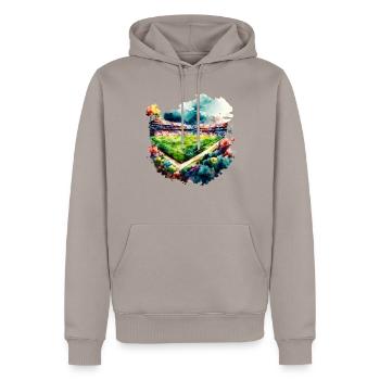 Stade de football dans le stade de Fussball à l’aquarelle - Sweat à capuche Premium bio Homme - taupe - Devant - Nico (187cm)