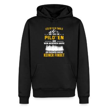 Airplane Tshirt Men's Helicopter Pilot Airplane - Men’s Premium Organic Hoodie - black - Front - Nico (187cm)