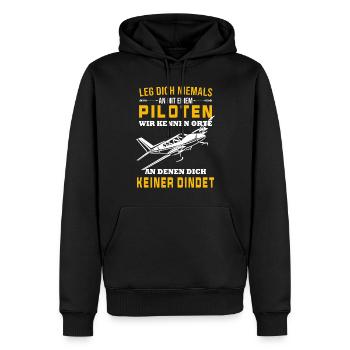 Airplane Tshirt Men's Helicopter Pilot Airplane - Men’s Premium Organic Hoodie - black - Front - Nico (187cm)