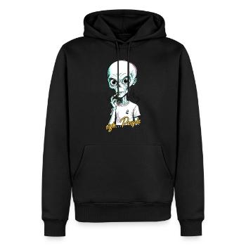 Drôle d’extraterrestre disant fumer des cigarettes - Sweat à capuche Premium bio Homme - noir - Devant - Nico (187cm)