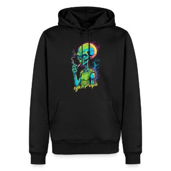Drôle d’extraterrestre disant fumer des cigarettes - Sweat à capuche Premium bio Homme - noir - Devant - Nico (187cm)
