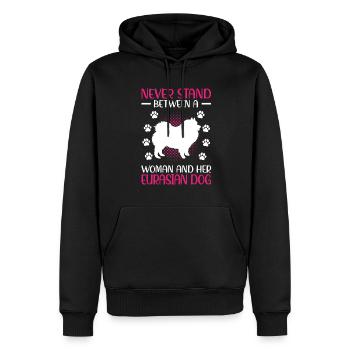 Frau und ihr Eurasier Eurasian Spitz - Männer Premium Bio Hoodie - Schwarz - Vorne - Nico (187cm)