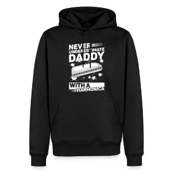 Never Underestimate Daddy With A Harmonica Player - Männer Premium Bio Hoodie - Schwarz - Vorne - Nico (187cm)