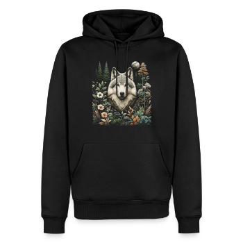 Cottagecore Wolf mit Blumen - Männer Premium Bio Hoodie - Schwarz - Vorne - Nico (187cm)