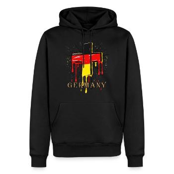 CHRISTLICHES KREUZ DEUTSCHLAND FLAGGE - Männer Premium Bio Hoodie - Schwarz - Vorne - Nico (187cm)