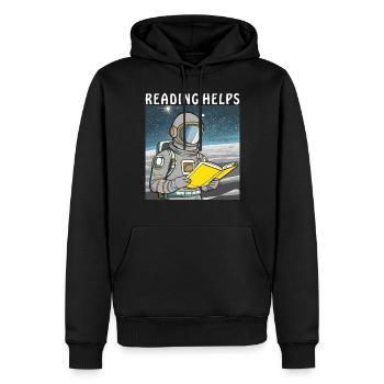 ASTRONAUT BUCH READING HELPS - Männer Premium Bio Hoodie - Schwarz - Vorne - Nico (187cm)