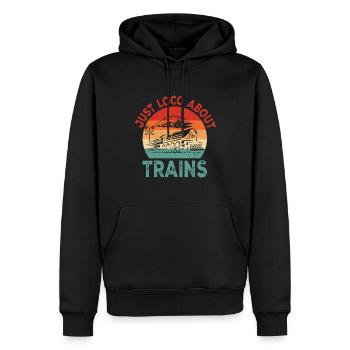 Just Loco About Trains Train Eisenbahnlokomotive - Männer Premium Bio Hoodie - Schwarz - Vorne - Nico (187cm)