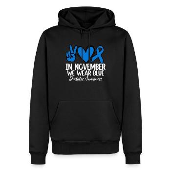 Im November tragen wir blaue nutzlose Bauchspeicheldrüse - Männer Premium Bio Hoodie - Schwarz - Vorne - Nico (187cm)