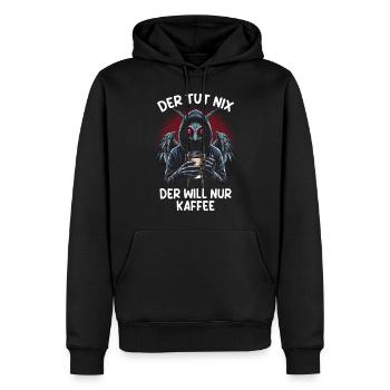 Il ne fait rien, il veut juste du café - Sweat à capuche Premium bio Homme - noir - Devant - Nico (187cm)