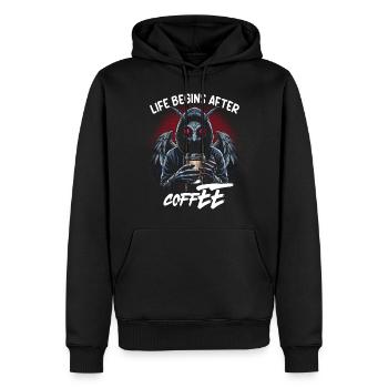 La vie commence après le café - Sweat à capuche Premium bio Homme - noir - Devant - Nico (187cm)