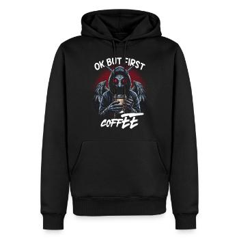 Ok But First Coffee - Männer Premium Bio Hoodie - Schwarz - Vorne - Nico (187cm)