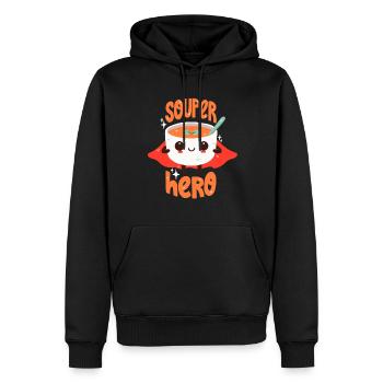 Soupe de super-héros - Sweat à capuche Premium bio Homme - noir - Devant - Nico (187cm)