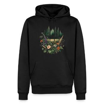 Forêt de Cottagecore avec des fleurs - Sweat à capuche Premium bio Homme - noir - Devant - Nico (187cm)