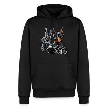 Doberman Robot Cyborg signe de paix - Sweat à capuche Premium bio Homme - noir - Devant - Nico (187cm)