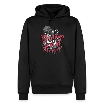 Poésie Slam Rythme dans l’âme, poésie dans le cœur - Sweat à capuche Premium bio Homme - noir - Devant - Nico (187cm)
