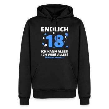 Enfin 18 je peux tout faire, je sais tout - Sweat à capuche Premium bio Homme - noir - Devant - Nico (187cm)