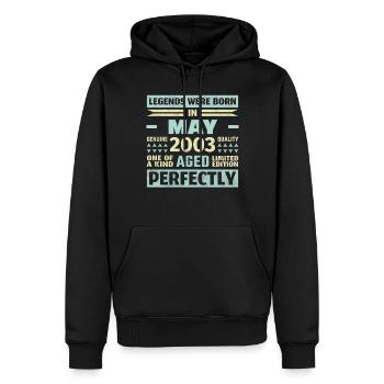 21e anniversaire mai Vintage 2003 idée cadeau - Sweat à capuche Premium bio Homme - noir - Devant - Nico (187cm)