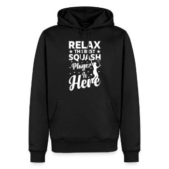 Relax The Best Squash Player is here - Squash Play - Männer Premium Bio Hoodie - Schwarz - Vorne - Nico (187cm)