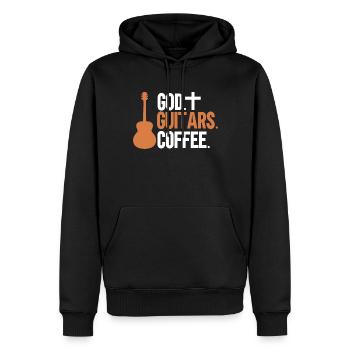 God Guitars Kaffee Christliche Gitarristin - Männer Premium Bio Hoodie - Schwarz - Vorne - Nico (187cm)