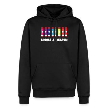 Joueur de bingo choisir une arme - Sweat à capuche Premium bio Homme - noir - Devant - Nico (187cm)