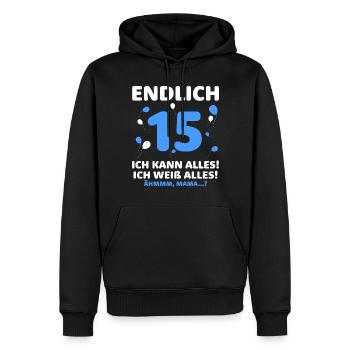 Endlich 15 Ich Kann Alles Ich Weiß Alles - Männer Premium Bio Hoodie - Schwarz - Vorne - Nico (187cm)