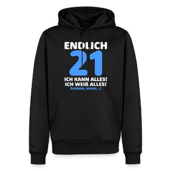 Enfin 21 Je peux tout faire, je sais tout - Sweat à capuche Premium bio Homme - noir - Devant - Nico (187cm)