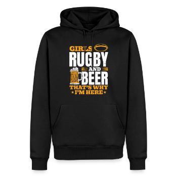 Le rugby féminin et la bière, c’est pour ça que je suis là - Rugby Q - Sweat à capuche Premium bio Homme - noir - Devant - Nico (187cm)