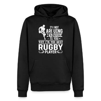 I'm proving to you why I'm the best Rugby player - Männer Premium Bio Hoodie - Schwarz - Vorne - Nico (187cm)