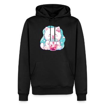 Katze die Bubble Tee trinkt Boba and Cats Anime - Männer Premium Bio Hoodie - Schwarz - Vorne - Nico (187cm)