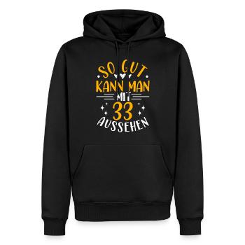 33e anniversaire femme homme, 33 ans anniversaire - Sweat à capuche Premium bio Homme - noir - Devant - Nico (187cm)