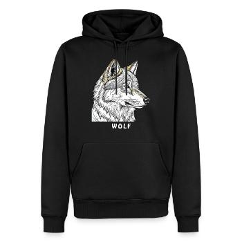 DESSIN DE LOUP - Sweat à capuche Premium bio Homme - noir - Devant - Nico (187cm)
