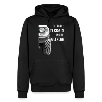 AUTO OFF TO THE TERRAIN ON THE WEEKEND - Männer Premium Bio Hoodie - Schwarz - Vorne - Nico (187cm)