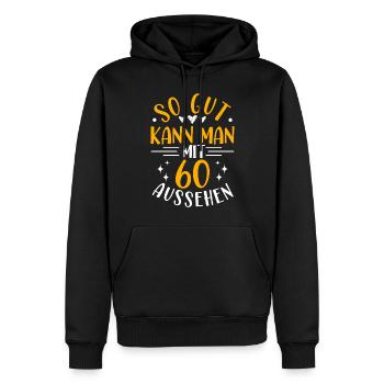 60e anniversaire femme homme, 60 ans anniversaire - Sweat à capuche Premium bio Homme - noir - Devant - Nico (187cm)
