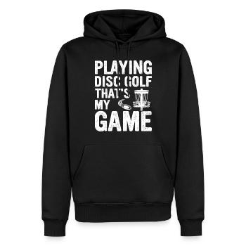 Jouer au disc golf, c’est mon jeu - Disc Golf Playe - Sweat à capuche Premium bio Homme - noir - Devant - Nico (187cm)