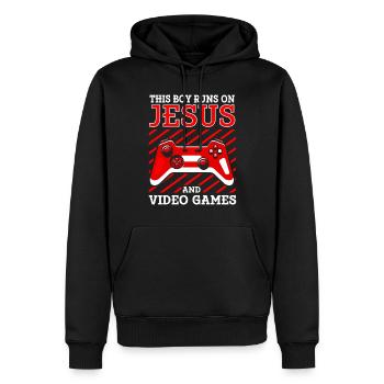 Ce garçon court sur Jésus et les jeux vidéo - Sweat à capuche Premium bio Homme - noir - Devant - Nico (187cm)