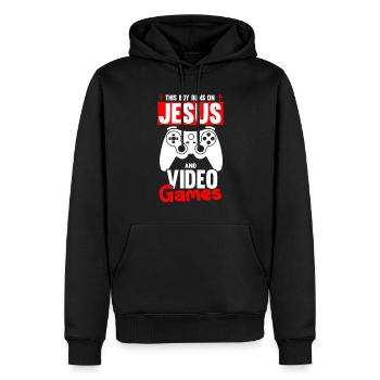 Ce garçon court sur Jésus et les jeux vidéo - Sweat à capuche Premium bio Homme - noir - Devant - Nico (187cm)