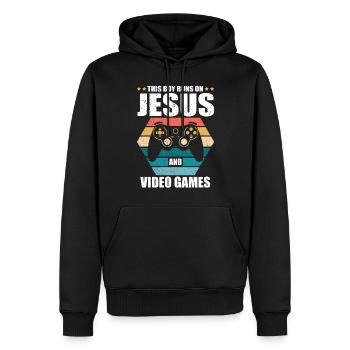 Ce garçon court sur Jésus et les jeux vidéo - Sweat à capuche Premium bio Homme - noir - Devant - Nico (187cm)
