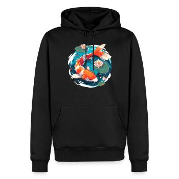 Vintage 80s Rétro Japonais Asiatique Koi Carpe - Sweat à capuche Premium bio Homme - noir - Devant - Nico (187cm)