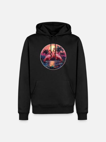 Flamingos Sunset Beach Ocean Flamingo - Men’s Premium Organic Hoodie - black