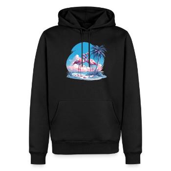 Flamants roses, coucher de soleil, plage, océan flamant rose - Sweat à capuche Premium bio Homme - noir - Devant - Nico (187cm)