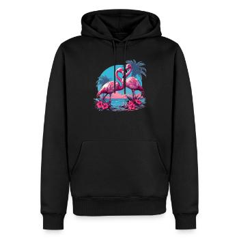 Flamants roses, coucher de soleil, plage, océan flamant rose - Sweat à capuche Premium bio Homme - noir - Devant - Nico (187cm)