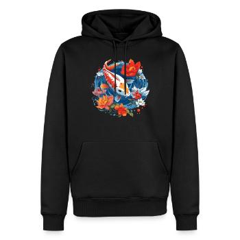 Vintage 80s Rétro Japonais Asiatique Koi Carpe - Sweat à capuche Premium bio Homme - noir - Devant - Nico (187cm)