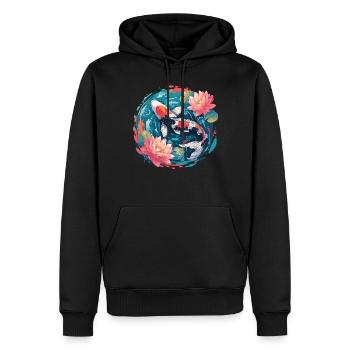 Vintage 80s Rétro Japonais Asiatique Koi Carpe - Sweat à capuche Premium bio Homme - noir - Devant - Nico (187cm)