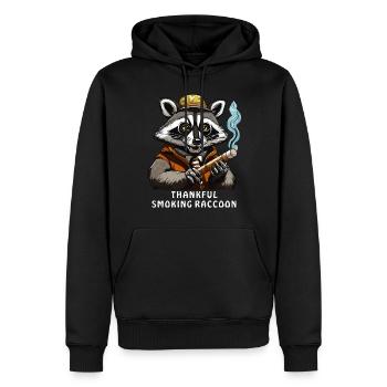 WASCHBÄR JOINT THANKFUL SMOKING RACCOON - Männer Premium Bio Hoodie - Schwarz - Vorne - Nico (187cm)