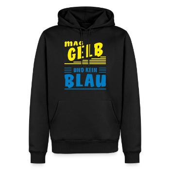 LIKES YELLOW AND NOT BLUE - Men’s Premium Organic Hoodie - black - Front - Nico (187cm)