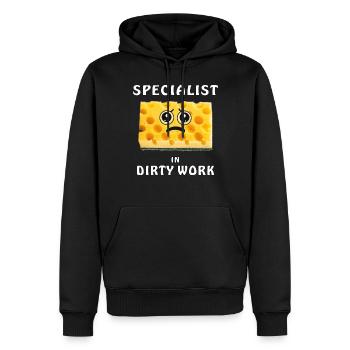 SCHWAMM SPECIALIST IN DIRTY WORK - Männer Premium Bio Hoodie - Schwarz - Vorne - Nico (187cm)