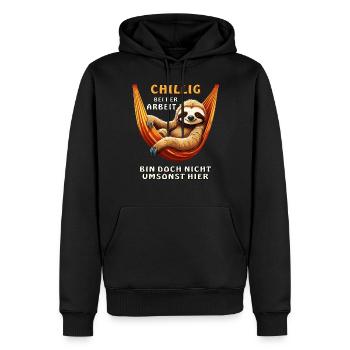 CHILLIG BEI DER ARBEIT - Männer Premium Bio Hoodie - Schwarz - Vorne - Nico (187cm)