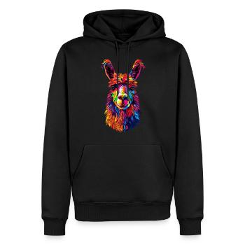 Alpaka Pop Art Bunte Farben Lama Regenbogen Alpaka - Männer Premium Bio Hoodie - Schwarz - Vorne - Nico (187cm)